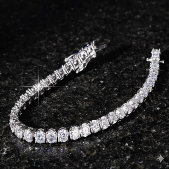 Diamond Tennis Bracelet, Exquisite Tennis Chain Inlaid with Synthetic Zirconia - Picture 4 of 7